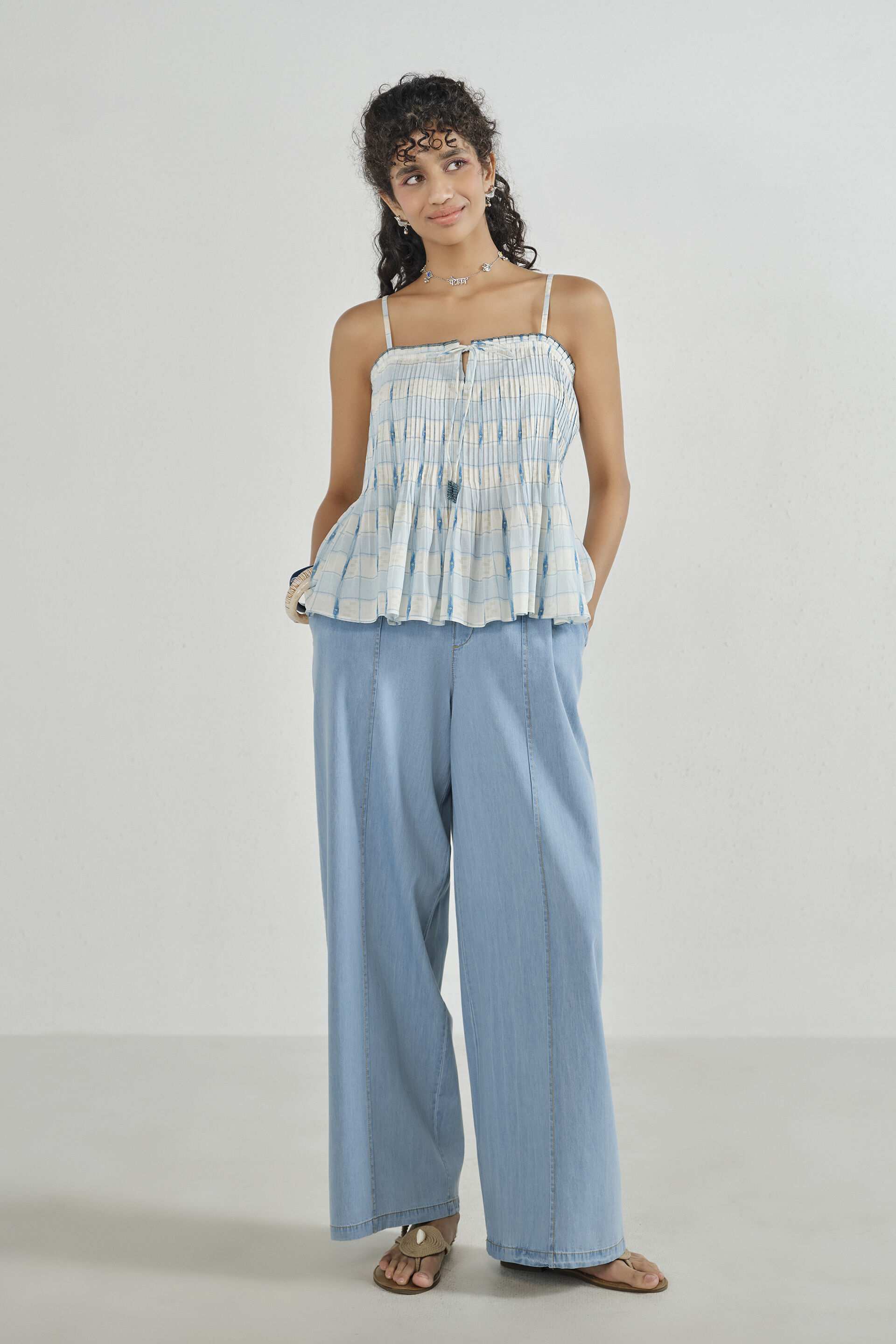 Split Tone Printed Cotton Top, White, image 3